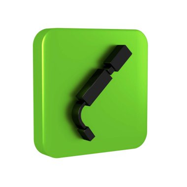 Siyah bisiklet hava pompası ikonu şeffaf arkaplanda izole edildi. Yeşil kare düğmesi..