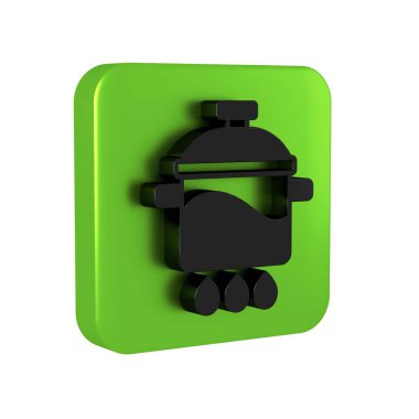 Şeffaf arkaplanda siyah tencere simgesi izole edildi. Haşlama ya da güveç besin sembolü. Yeşil kare düğmesi. .