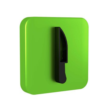 Siyah Bıçak simgesi şeffaf arkaplanda izole edildi. Çatal bıçak sembolü. Yeşil kare düğmesi. .