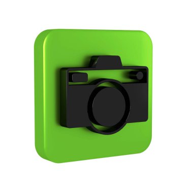 Şeffaf arkaplanda siyah fotoğraf makinesi simgesi izole edildi. Fotoğraf makinesi simgesi. Yeşil kare düğmesi. .