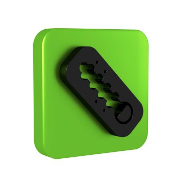 Siyah Meteoroloji termometresi ısı ve soğuk ikonu saydam arkaplanda izole ediyor. Termometre termometresi sıcak ya da soğuk hava gösteriyor. Yeşil kare düğmesi. .