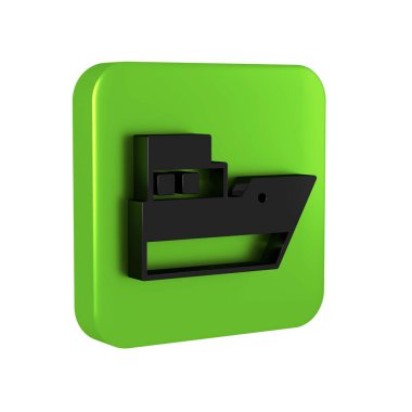 Gemi deniz rotasının başlangıç noktası GPS ve siyah çizgi ikonu olan siyah gemi yolu şeffaf arkaplanda izole edildi. Yeşil kare düğmesi. .