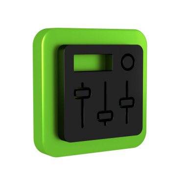 Black Sound karıştırıcı simgesi şeffaf arkaplanda izole edildi. DJ ekipman kaydırma düğmeleri. Konsol karıştırılıyor. Yeşil kare düğmesi..