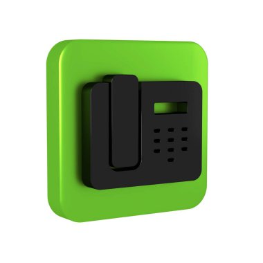 Siyah Telefon 24 saat boyunca şeffaf arkaplanda izole edilmiş destek ikonu. Tüm gün müşteri destek merkezi. Tam zamanlı çağrı servisi. Yeşil kare düğmesi..