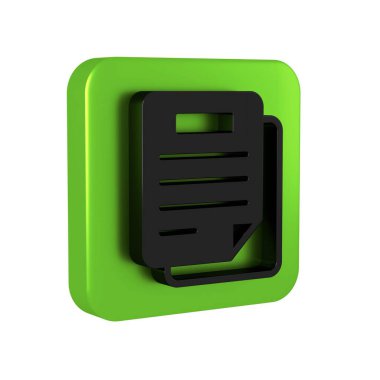 Siyah Belge simgesi şeffaf arkaplanda izole edildi. Dosya simgesi. Kontrol listesi simgesi. İş konsepti. Yeşil kare düğmesi..