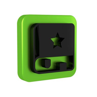 Şeffaf arka planda izole edilmiş simya tarifleri, mistik büyüler ve büyüler içeren Kara Kadim büyü kitabı. Yeşil kare düğmesi..