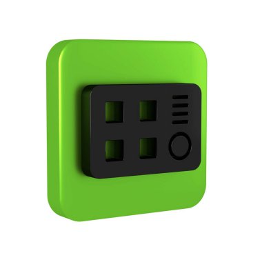 Siyah Davul makinesi simgesi şeffaf arkaplanda izole edildi. Müzik aletleri. Yeşil kare düğmesi..