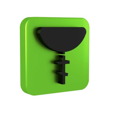 Siyah Hıristiyan haçı, saydam arka planda izole edilmiş bir simge. Kilise haçı. Yeşil kare düğmesi..