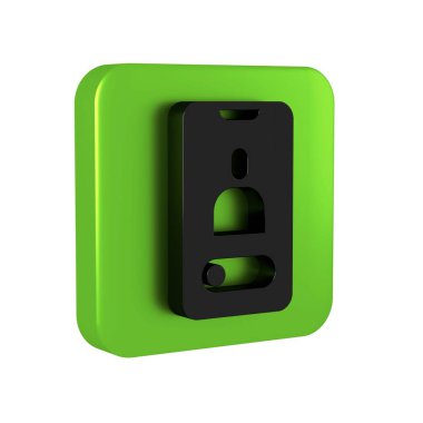 Cep telefonu simgesinden gelen siyah arama şeffaf arkaplanda izole edildi. Arkadaşlar arar. Yeşil kare düğmesi..