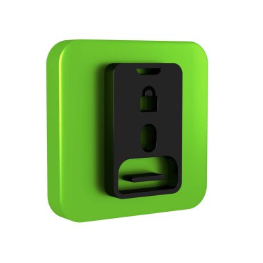 Cep telefonu simgesinden gelen siyah arama şeffaf arkaplanda izole edildi. Arkadaşlar arar. Yeşil kare düğmesi..