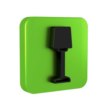 Şeffaf arkaplanda siyah masa lambası simgesi izole edildi. Yeşil kare düğmesi..