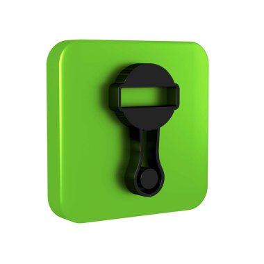 Siyah Çıngıraklı Bebek oyuncağı simgesi şeffaf arkaplanda izole edildi. Fasulye torbası işareti. Yeşil kare düğmesi..