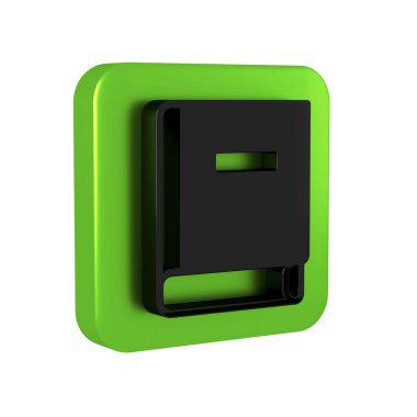 Siyah Bilim kitabı simgesi şeffaf arkaplanda izole edildi. Yeşil kare düğmesi..