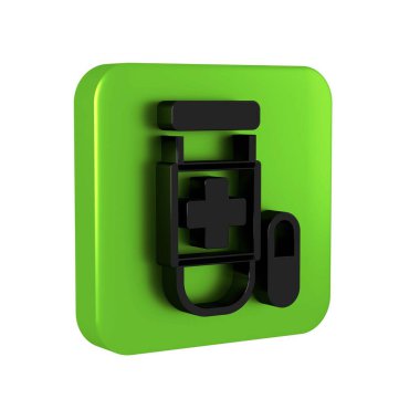 Siyah panzehir simgesi şeffaf arkaplanda izole edildi. Yeşil kare düğmesi..