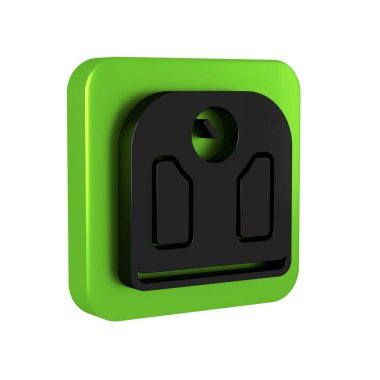 Siyah banyo terazisi simgesi şeffaf arkaplanda izole edildi. Ağırlık ölçme ekipmanı. Ağırlık ölçeği spor konsepti. Yeşil kare düğmesi..