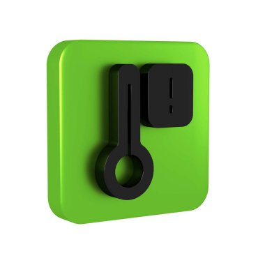 Siyah Sauna termometre simgesi şeffaf arkaplanda izole edildi. Sauna ve banyo malzemeleri. Yeşil kare düğmesi..