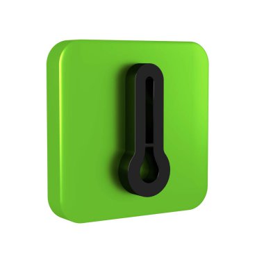 Siyah Meteoroloji termometresi, şeffaf arkaplanda izole edilmiş ikonu ölçüyor. Termometre termometresi sıcak ya da soğuk hava gösteriyor. Yeşil kare düğmesi..