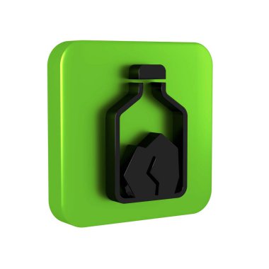 Siyah Ore maden ikonu şeffaf arkaplanda izole edildi. Yeşil kare düğmesi..