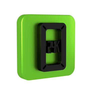 Siyah Altın Çubuk 24k simgesi şeffaf arkaplanda izole edildi. Bankacılık işi konsepti. Yeşil kare düğmesi..