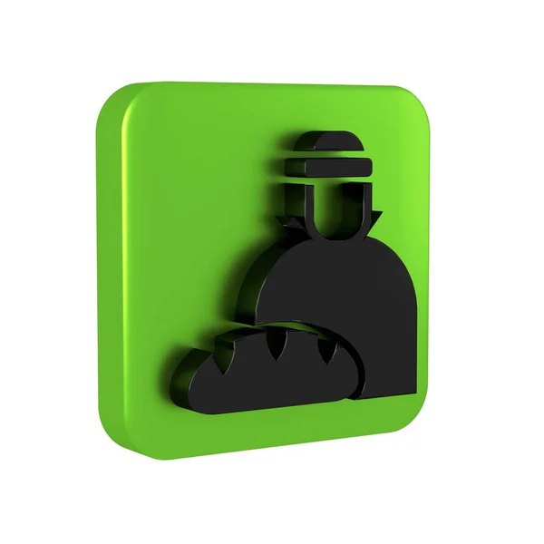 Black Feeding the homeless icon isolated on transparent background. Help and support. Giving food to the hungry concept. Green square button..