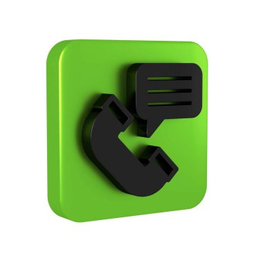 Siyah Telefon iletişim simgesi şeffaf arkaplanda izole edildi. Telefon ahizesi. Telefon işareti. Çağrı merkezi, iletişim. Yeşil kare düğmesi..