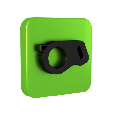 Şeffaf arkaplanda izole edilmiş karabina ikonu olan siyah geri çekilebilir ip tasması. Evcil köpek liderliği. Açık hava yürüyüşü için hayvan aksesuarı. Yeşil kare düğmesi..