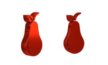 Kırmızı Armut simgesi şeffaf arkaplanda izole edildi. Yaprak sembollü meyve. .