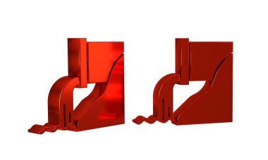 Kırmızı Atık Su simgesi şeffaf arkaplanda izole edildi. Kanalizasyon borusu. Borudan nehre sıvı akıyor.. .