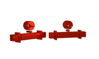 Kırmızı Sanayi metalik borusu ve manometre simgesi şeffaf arkaplanda izole edildi. .