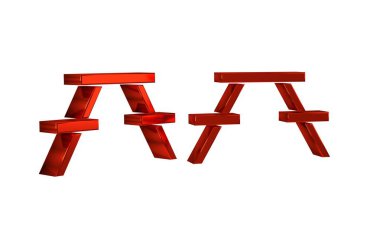 Masa simgesinin her iki tarafında da şeffaf arkaplan izole sıraları olan kırmızı piknik masası. .