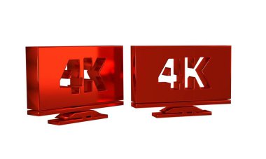 4k Ultra HD video teknolojisi simgesine sahip kırmızı ekran televizyon şeffaf arkaplanda izole edildi. .