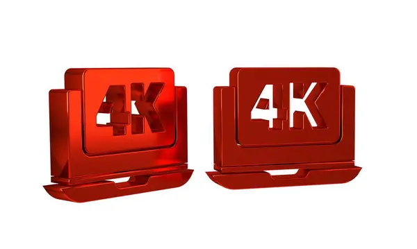 stock image Red Laptop screen with 4k video technology icon isolated on transparent background. .