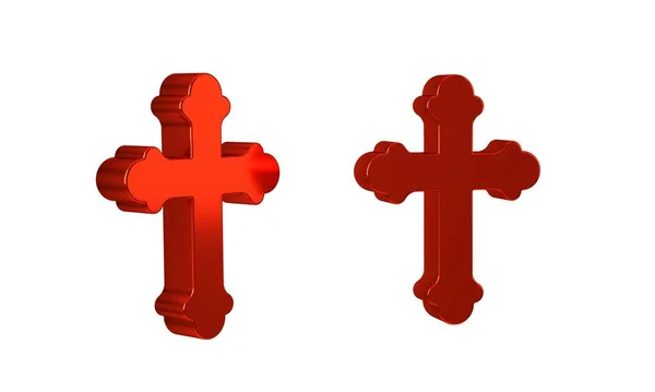 Red Christian Cross Icon Isolated Transparent Background Church Cross — Stock Photo, Image
