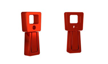 Şeffaf arkaplanda kızılötesi ışık simgesi izole edilmiş kırmızı dijital temassız termometre. .