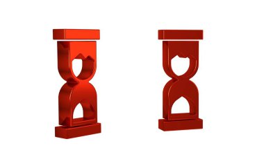 Şeffaf arkaplanda izole edilmiş kum ikonu akan eski kırmızı kum saati. Kum saati işareti. İş ve zaman yönetimi kavramı. .