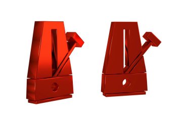 Şeffaf arkaplanda izole edilmiş hareket simgesi olarak sarkacı olan Kırmızı Klasik Metronom. Müzik ve ritim mekanizması. .