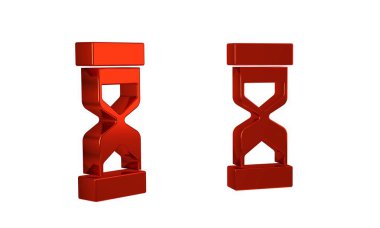 Şeffaf arkaplanda izole edilmiş kum ikonu akan eski kırmızı kum saati. Kum saati işareti. İş ve zaman yönetimi kavramı. .