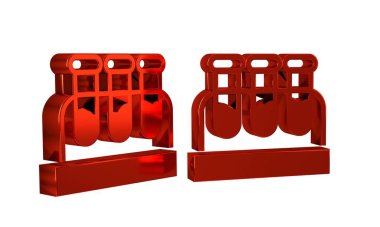 Şeffaf arkaplanda kan ikonu olan kırmızı test tüpü ya da matara. Laboratuvar, kimyasal, bilimsel cam levha.. .