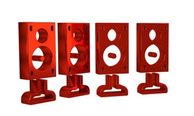 Kırmızı Stereo hoparlör simgesi şeffaf arkaplanda izole edildi. Ses sistemi hoparlörleri. Müzik ikonu. Müzikal sütun hoparlörü bas ekipmanı. .