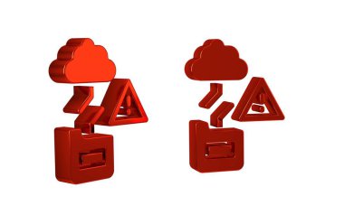 Kırmızı Bulut teknoloji veri aktarımı ve depolama simgesi şeffaf arkaplanda izole edildi. .