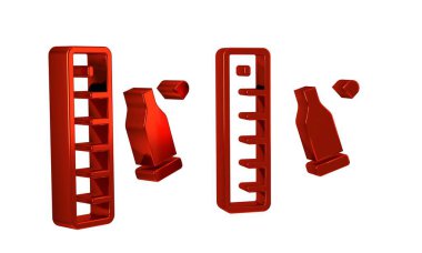 Kırmızı kurşun kovanı, şeffaf arka planda izole edilmiş belge ikonu için adli cetvelle yerleştirilmiş bir kanıt parçası. Suç mahalli kavramı. .