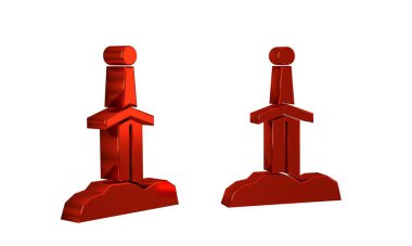 Kaya simgesindeki kırmızı kılıç şeffaf arkaplanda izole edilmiş. Taştaki kılıç Excalibur, Arthur efsanelerinden.. .