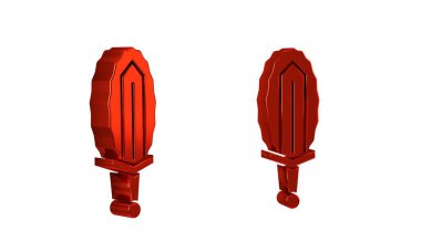 Kırmızı Sihirli Kılıç, şeffaf arkaplanda izole edilmiş ateş ikonu. Ateşli kılıç. Şövalyenin, büyücünün, sihirbazın sihirli silahı. Ateş büyüsü. Yanan kılıç.. .