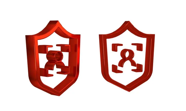 Red Shield Face Recognition Icon Isolated Transparent Background Face Identification — Stock Photo, Image