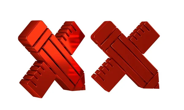 Röd Crossed Linjal Och Penna Ikon Isolerad Transparent Bakgrund Rak — Stockfoto