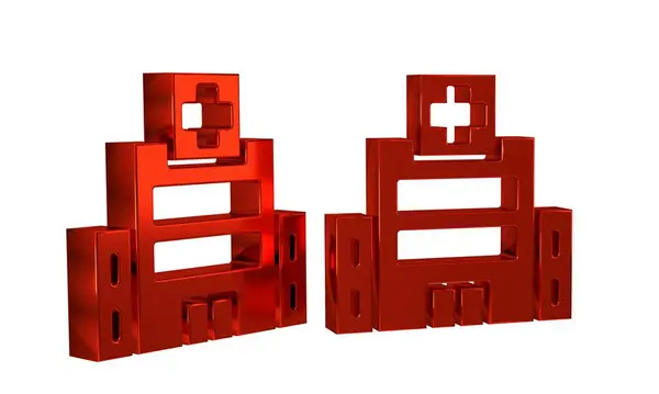 Red Medical hospital building with cross icon isolated on transparent background. Medical center. Health care. .