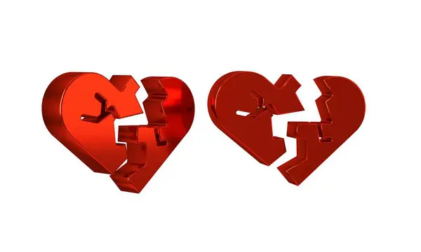 Vörös Összetört Szív Vagy Válás Ikon Elszigetelt Átlátszó Háttérrel Szerelem — Stock Fotó