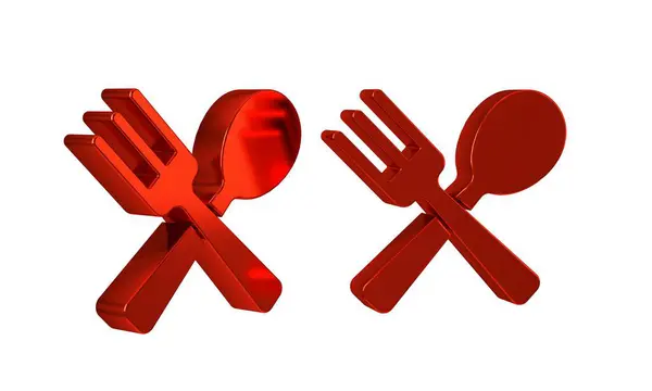 Red Crossed Fork Spoon Icon Isolated Transparent Background Cooking Utensil — Stock Photo, Image