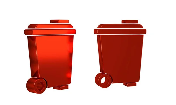 Red Trash Can Icon Isolated Transparent Background Garbage Bin Sign — Stock Photo, Image