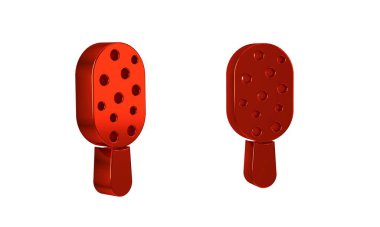 Şeffaf arkaplanda izole edilmiş çubuk ikonundaki kırmızı dondurma. Tatlı sembol. .